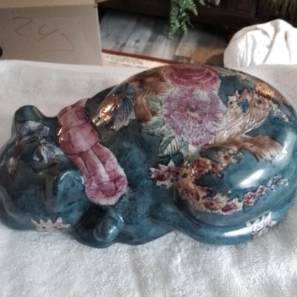Floral Ceramic Cat Figurine